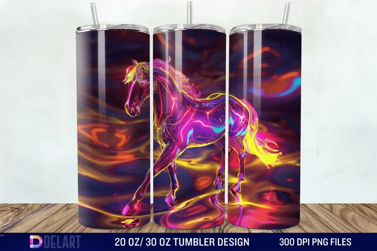 3D Horse Neon Tumbler Wrap