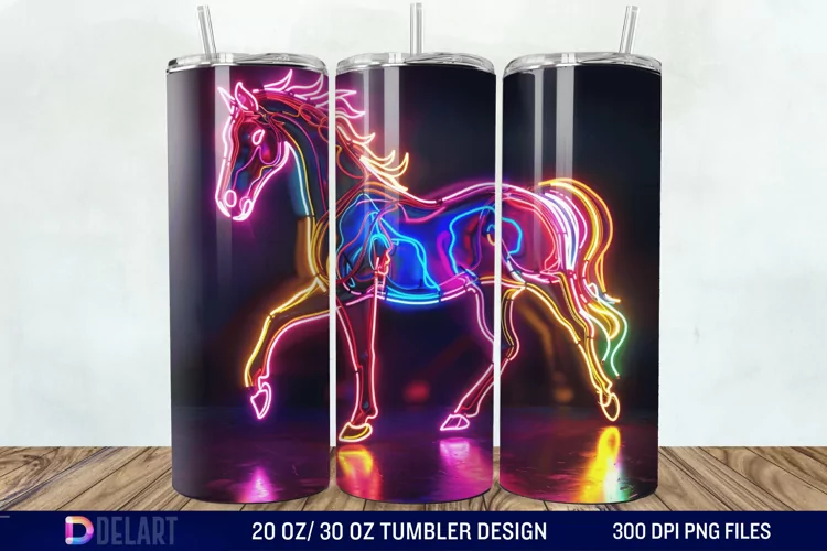 3D Horse Neon Tumbler Wrap