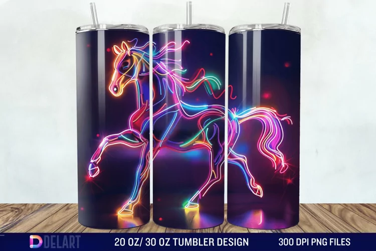 3D Horse Neon Tumbler Wrap