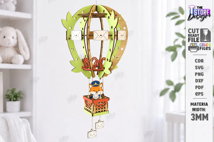 Wooden Hot Air Balloon Laser Cut | 3D Nursery Hanging Decor
