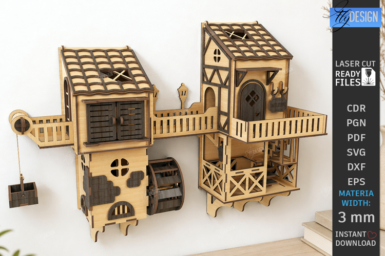 3D Wooden House Wall Decor Laser Cut , Home Decor SVG
