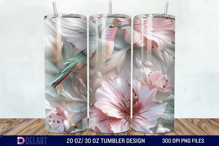 3D Hummingbird Pastel Flowers Tumbler Wrap example image 1