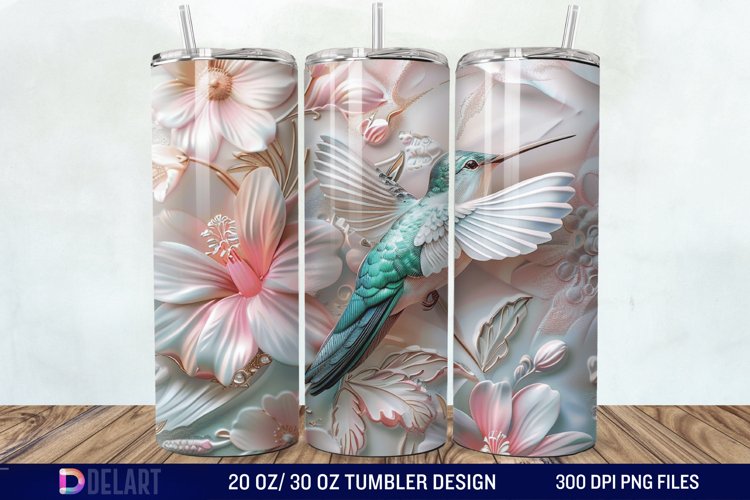 3D Hummingbird Pastel Flowers Tumbler Wrap example image 1