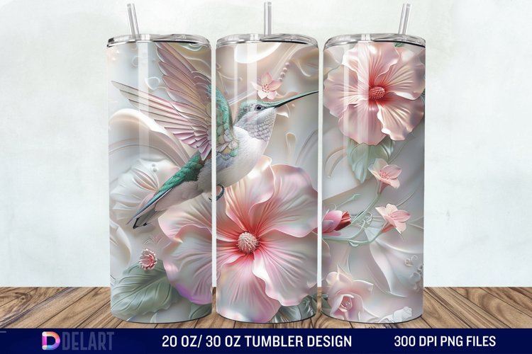 3D Hummingbird Pastel Flowers Tumbler Wrap example image 1