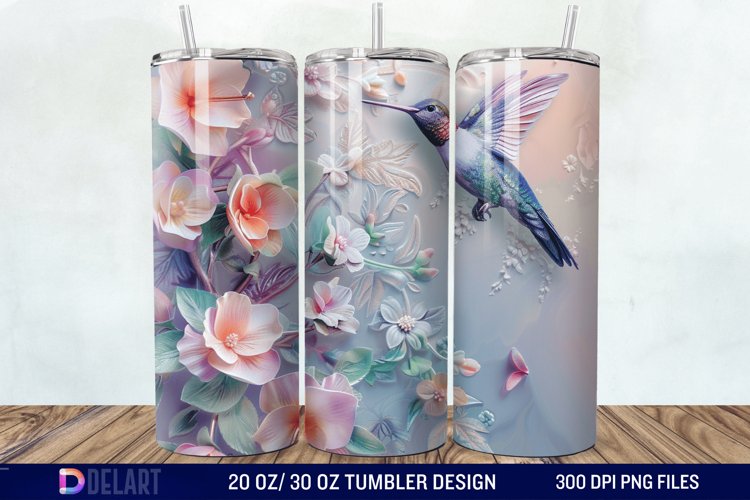 3D Hummingbird Pastel Flowers Tumbler Wrap example image 1