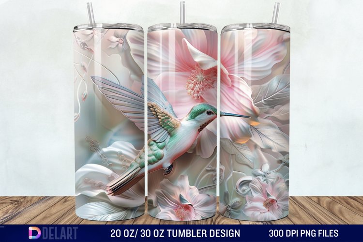3D Hummingbird Pastel Flowers Tumbler Wrap example image 1