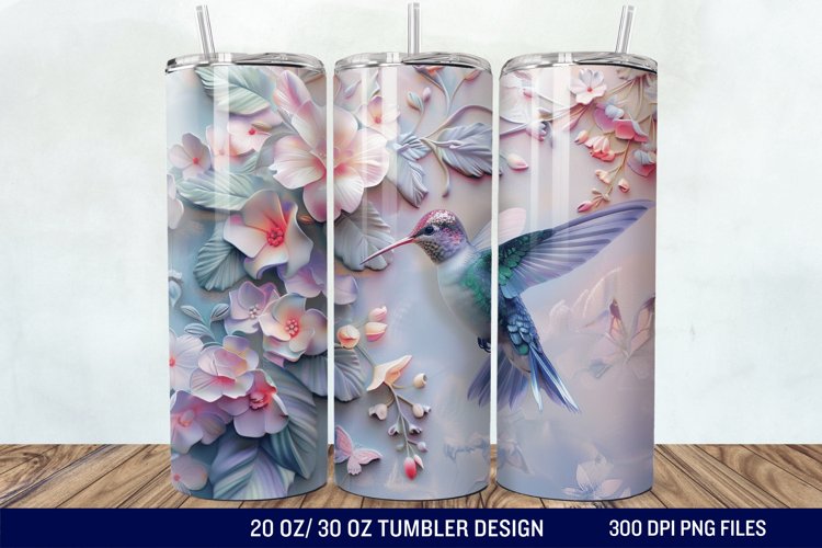 3D Hummingbird Pastel Flowers Tumbler Wrap