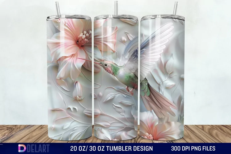 3D Hummingbird Pastel Flowers Tumbler Wrap