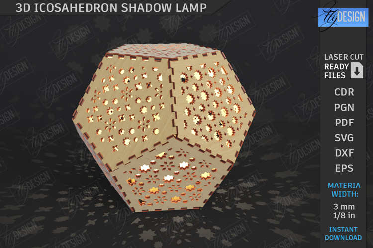 3D Icosahedron Lantern Laser Cut| Shadow Lamp |Desktop Lamp
