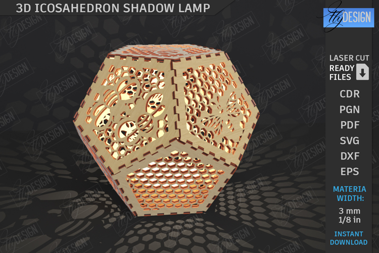 3D Icosahedron Lantern Laser Cut| Shadow Lamp |Desktop Lamp