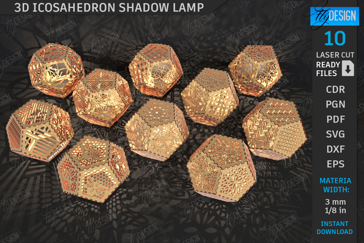 3D Icosahedron Lanterns Laser Cut Bundle | Shadow Lamps SVG