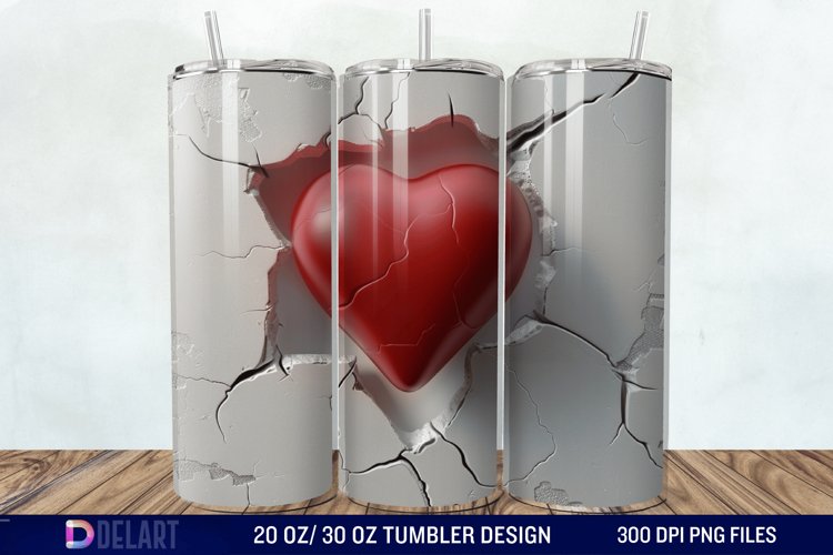 3D Inflated Heart Hole In A Wall Tumbler Wrap example image 1
