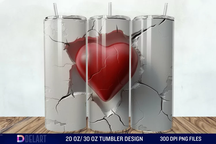 3D Inflated Heart Hole In A Wall Tumbler Wrap