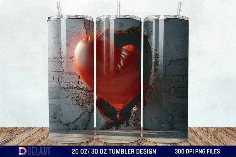 3D Inflated Heart Hole In A Wall Tumbler Wrap example image 1