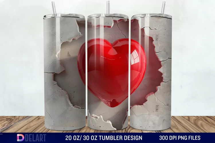 3D Inflated Heart Hole In A Wall Tumbler Wrap