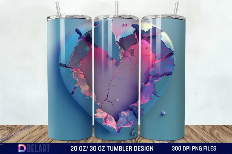 3D Inflated Heart Hole In A Wall Tumbler Wrap