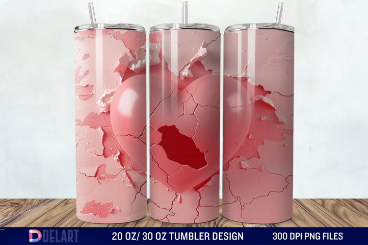 3D Inflated Heart Hole In A Wall Tumbler Wrap example image 1