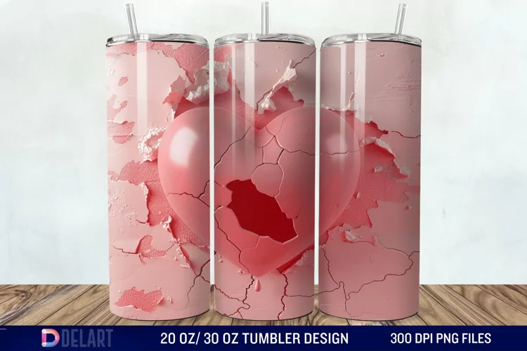 3D Inflated Heart Hole In A Wall Tumbler Wrap