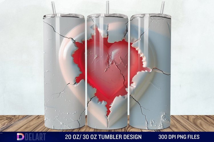 3D Inflated Heart Hole In A Wall Tumbler Wrap example image 1