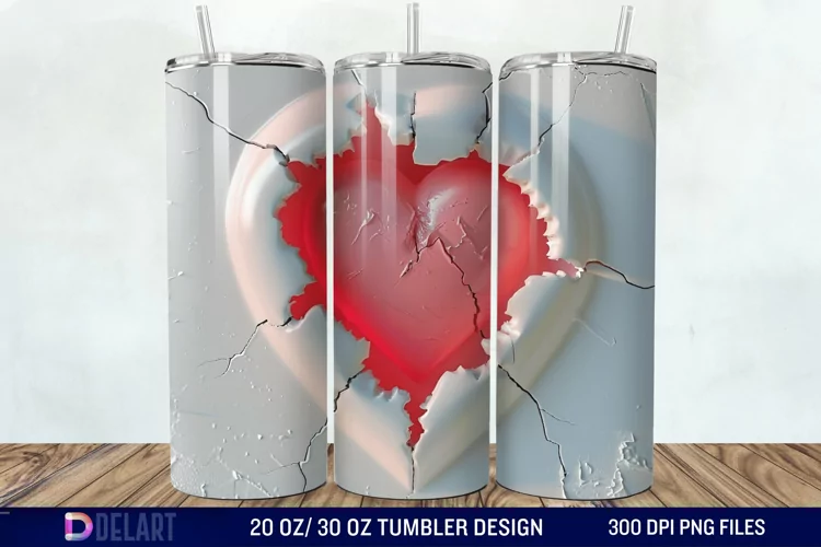 3D Inflated Heart Hole In A Wall Tumbler Wrap