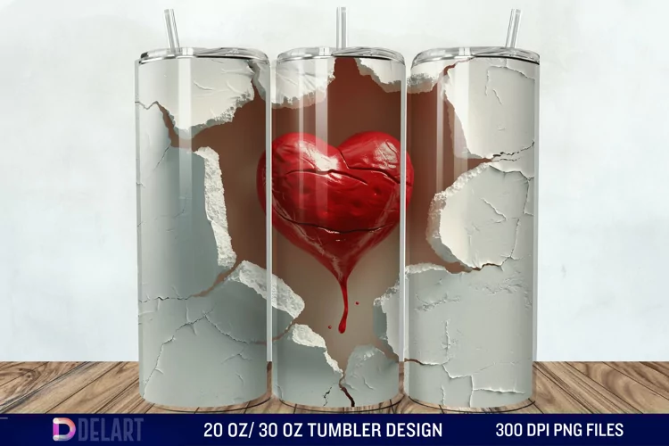3D Inflated Heart Hole In A Wall Tumbler Wrap