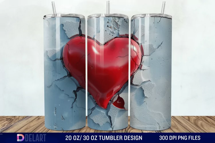 3D Inflated Heart Hole In A Wall Tumbler Wrap