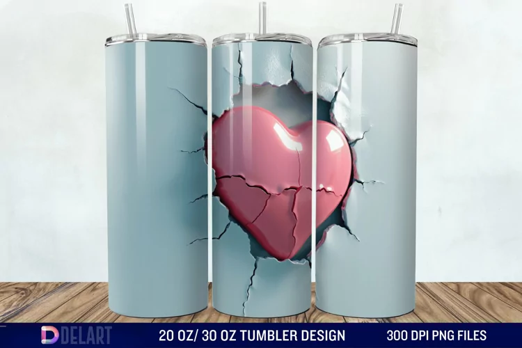 3D Inflated Heart Hole In A Wall Tumbler Wrap