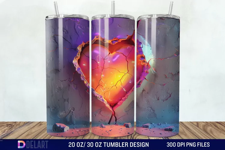 3D Inflated Heart Hole In A Wall Tumbler Wrap