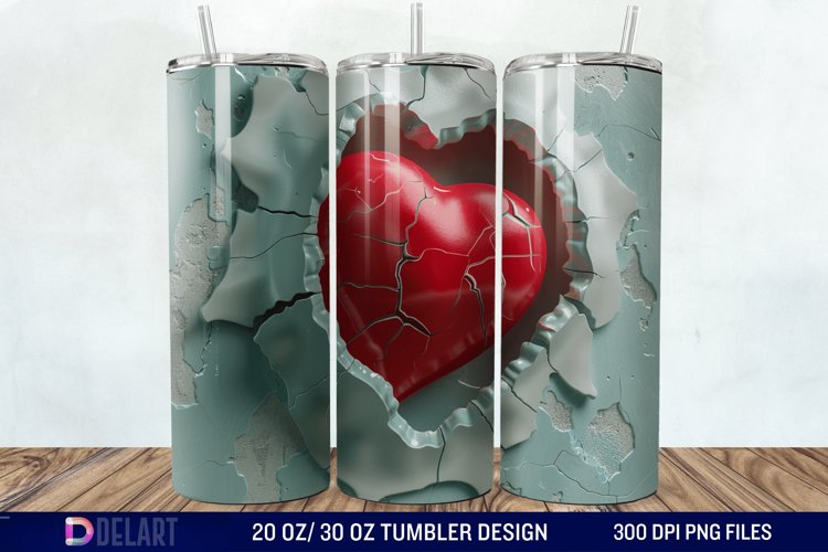 3D Inflated Heart Hole In A Wall Tumbler Wrap example image 1