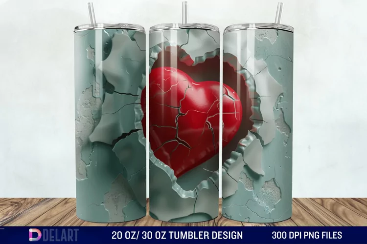 3D Inflated Heart Hole In A Wall Tumbler Wrap