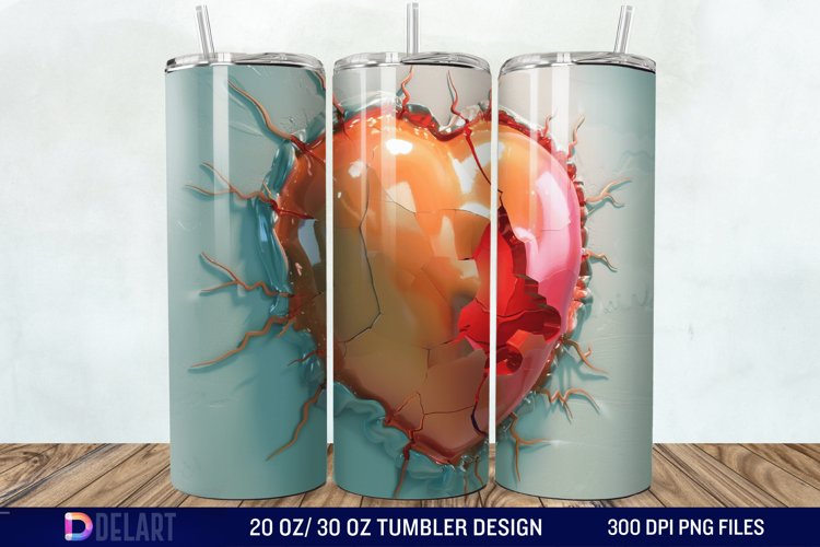 3D Inflated Heart Hole In A Wall Tumbler Wrap example image 1