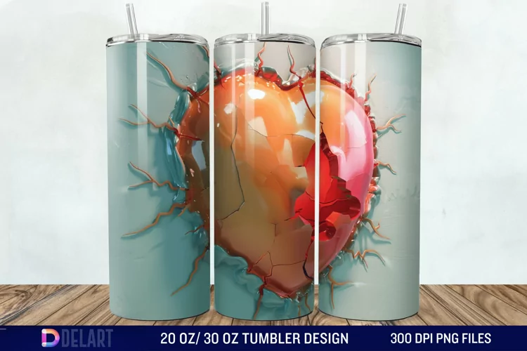 3D Inflated Heart Hole In A Wall Tumbler Wrap