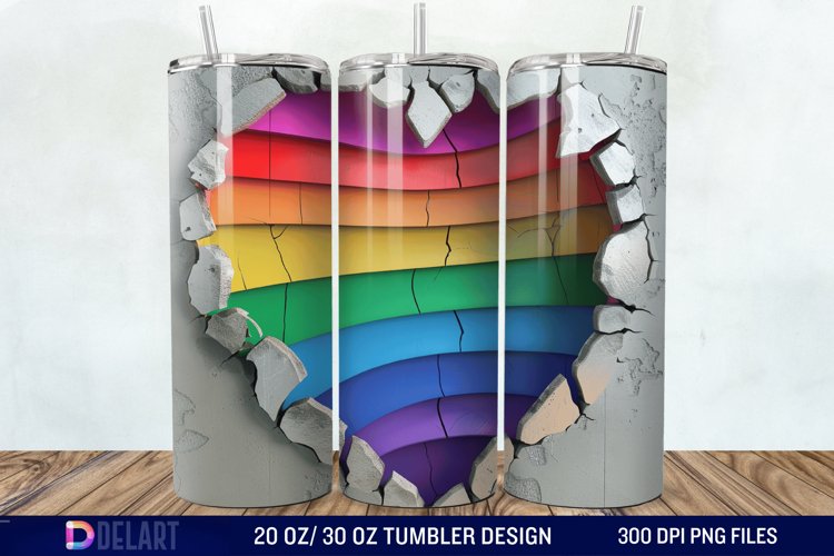 3D Inflated Heart Hole In A Wall Tumbler Wrap example image 1