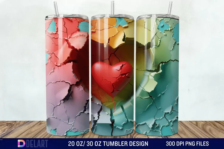 3D Inflated Heart Hole In A Wall Tumbler Wrap