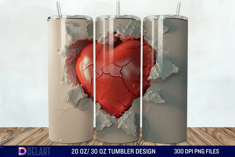 3D Inflated Heart Hole In A Wall Tumbler Wrap