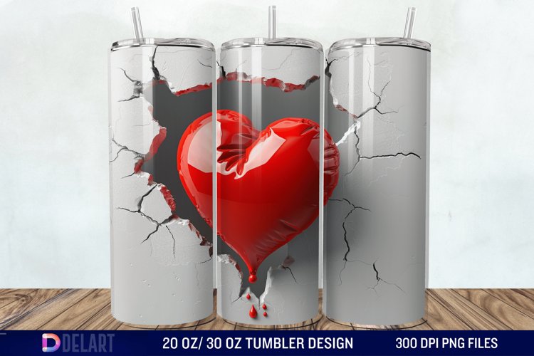 3D Inflated Heart Hole In A Wall Tumbler Wrap example image 1