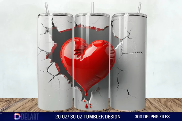 3D Inflated Heart Hole In A Wall Tumbler Wrap