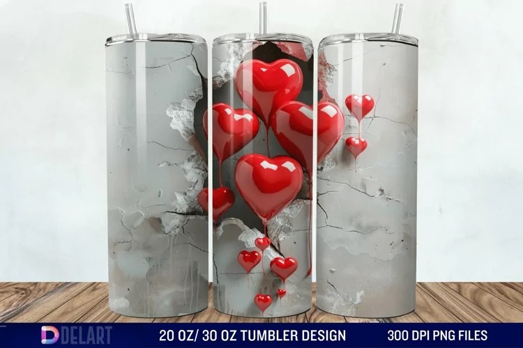 3D Inflated Heart Hole In A Wall Tumbler Wrap