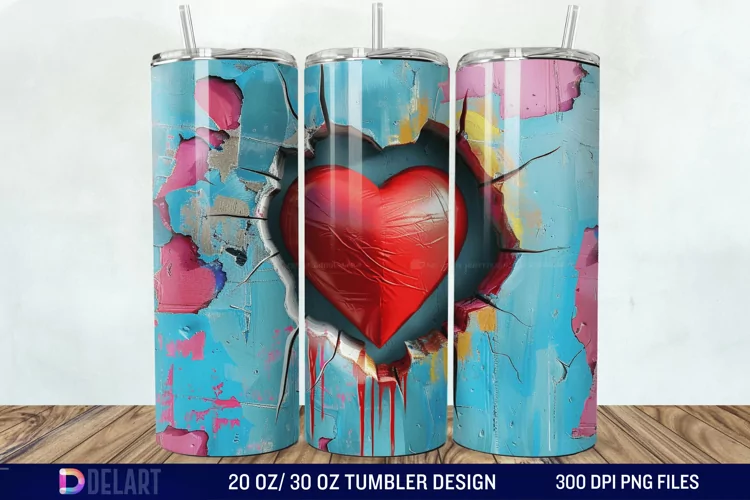 3D Inflated Heart Hole In A Wall Tumbler Wrap