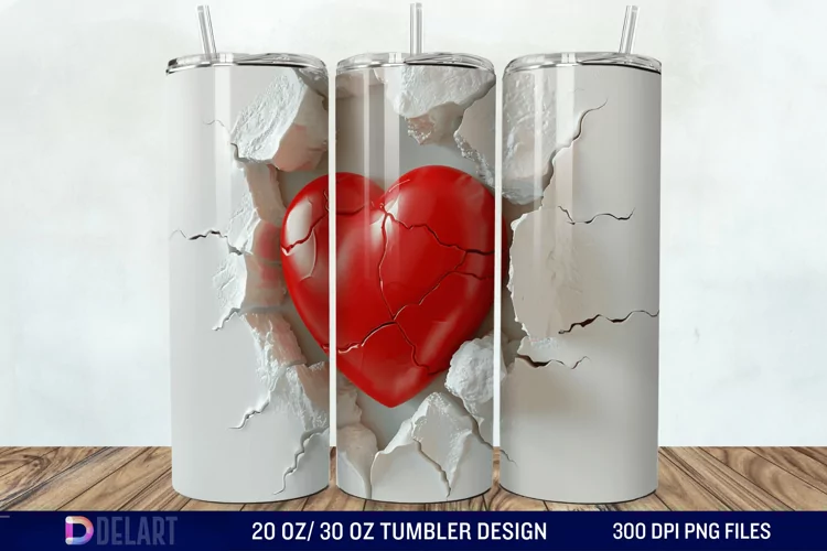 3D Inflated Heart Hole In A Wall Tumbler Wrap