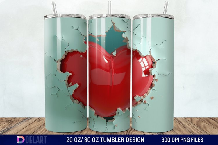 3D Inflated Heart Hole In A Wall Tumbler Wrap example image 1