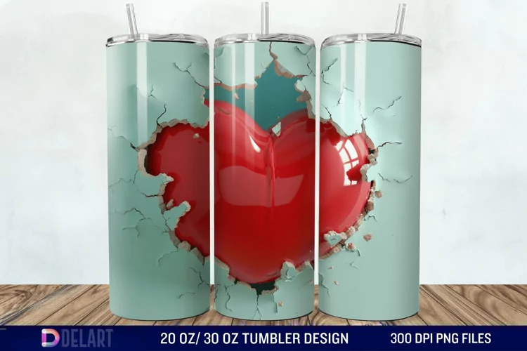 3D Inflated Heart Hole In A Wall Tumbler Wrap