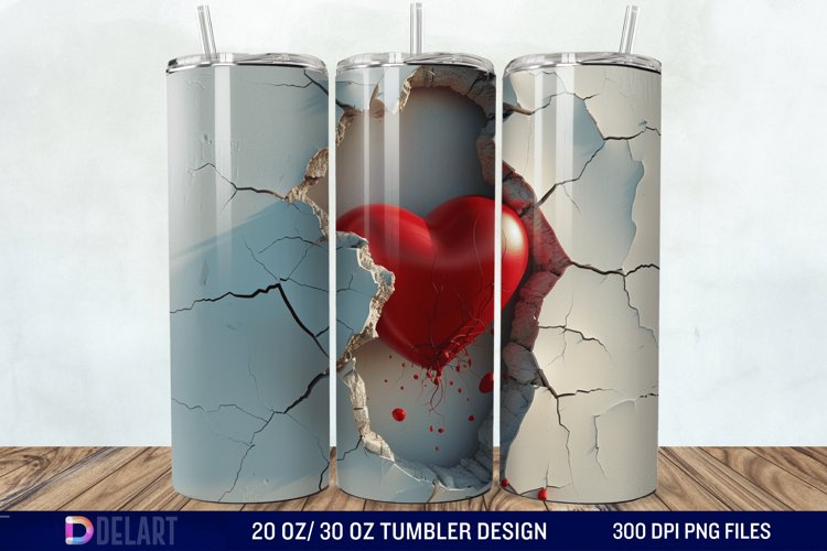 3D Inflated Heart Hole In A Wall Tumbler Wrap example image 1