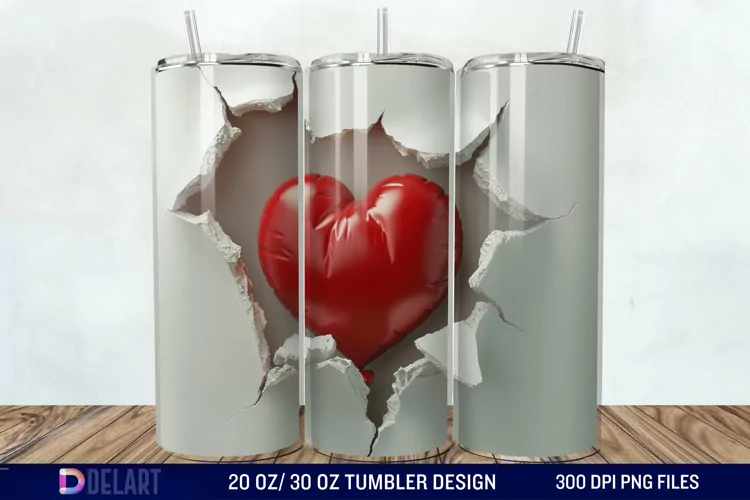 3D Inflated Heart Hole In A Wall Tumbler Wrap
