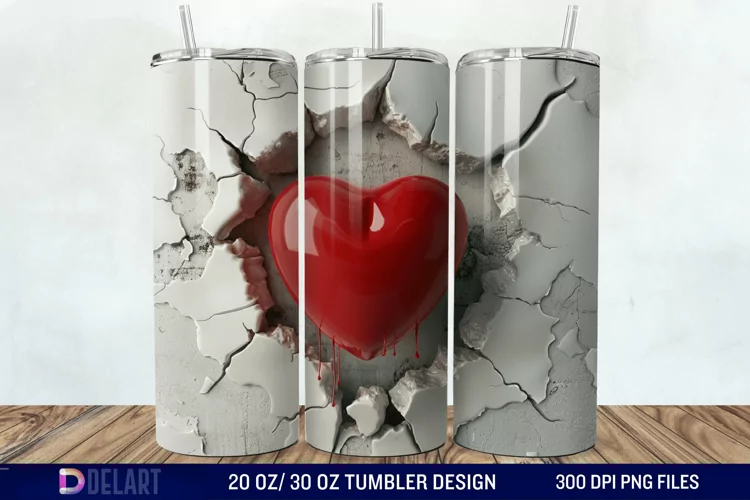 3D Inflated Heart Hole In A Wall Tumbler Wrap