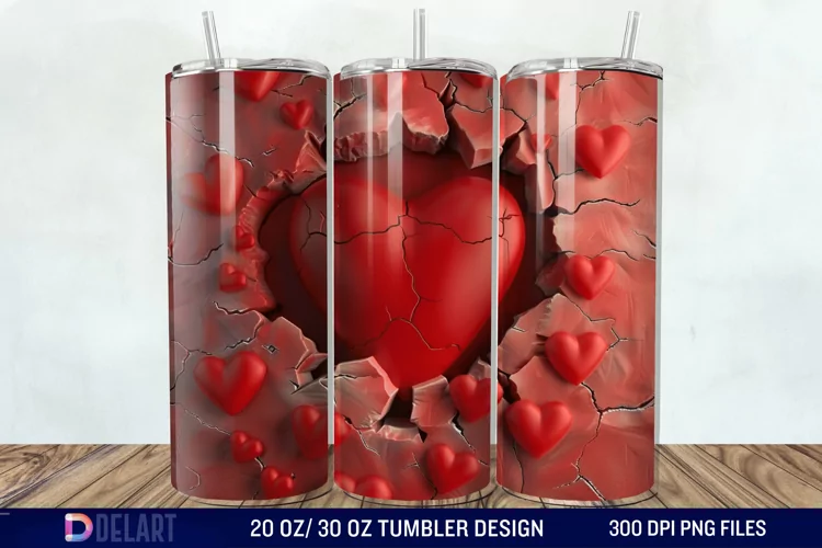 3D Inflated Heart Hole In A Wall Tumbler Wrap