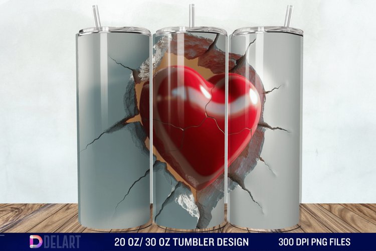 3D Inflated Heart Hole In A Wall Tumbler Wrap example image 1