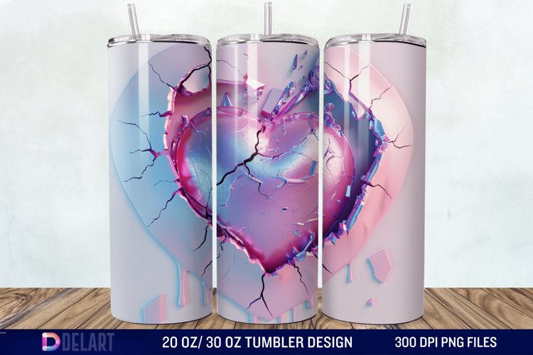 3D Inflated Heart Hole In A Wall Tumbler Wrap example image 1