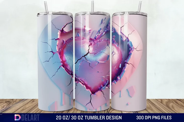 3D Inflated Heart Hole In A Wall Tumbler Wrap