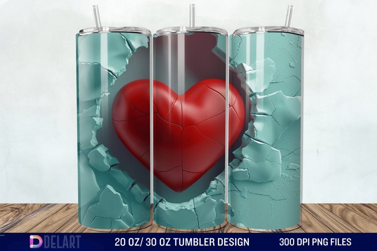 3D Inflated Heart Hole In A Wall Tumbler Wrap example image 1